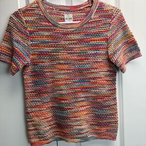 Nic + Zoe Spacedye Tuck Stitch Sweater Tee in Pink Multi Color size S